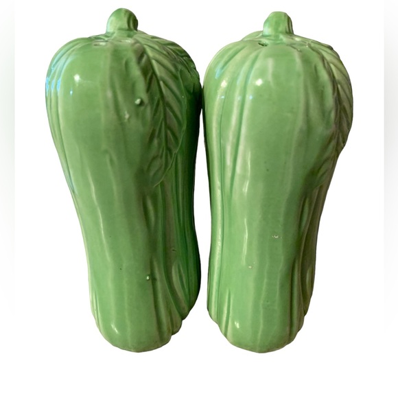 Vintage celery stalk salt and pepper shaker set ceramic green made in Japan 2 pc - Picture 5 of 6